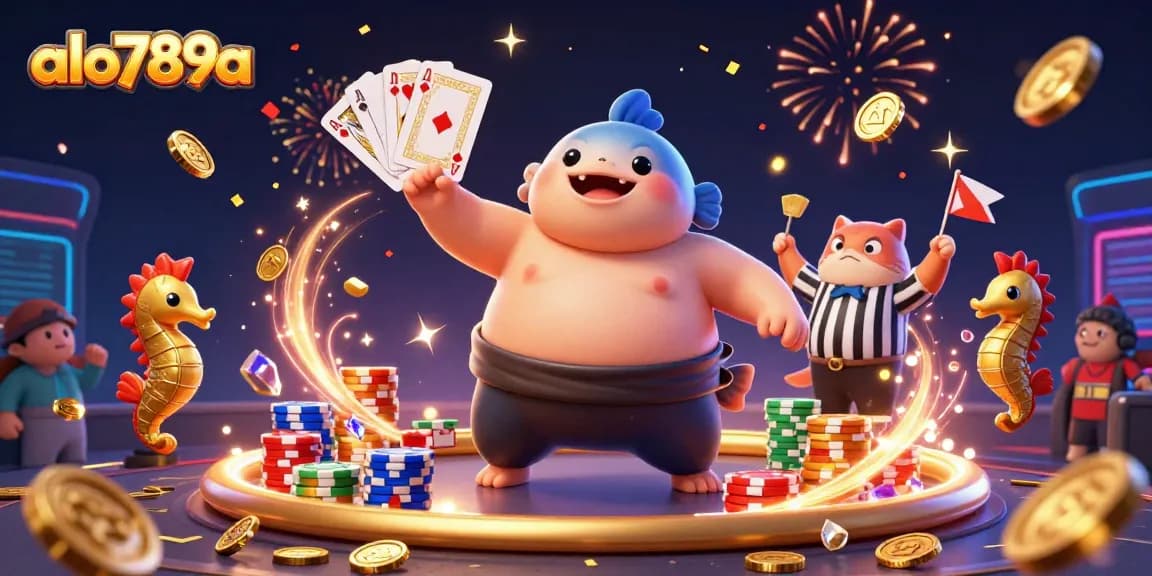 Alo789a engages players with a vibrant underwater casino scene featuring a fugu in a sumo belt.