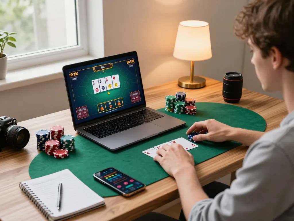 Engaging poker gameplay on transporthydraulics laptop, showcasing strategic betting and vibrant atmosphere.