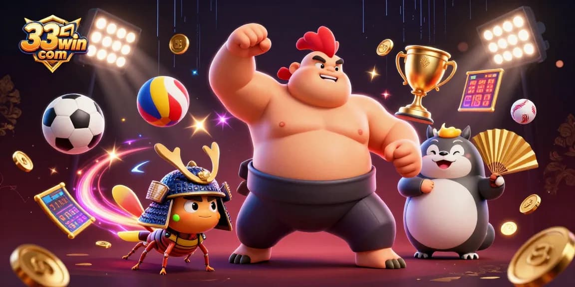 Engage with exciting sports betting actions at 33win com featuring dynamic cartoon characters and elements.
