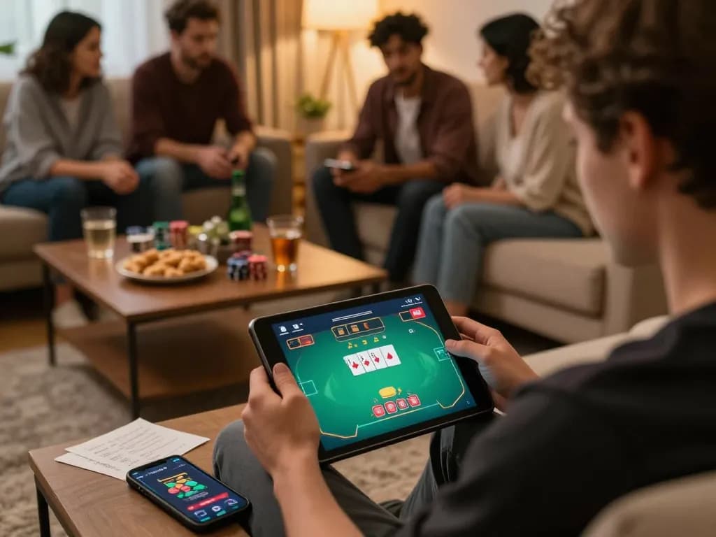Engaging in online poker at https://xx88.day/ with a cozy atmosphere and strategic play on a tablet.