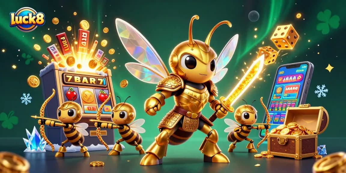 Join the thrill of luck8 as the golden hornet wields fortune in a dynamic casino scene.