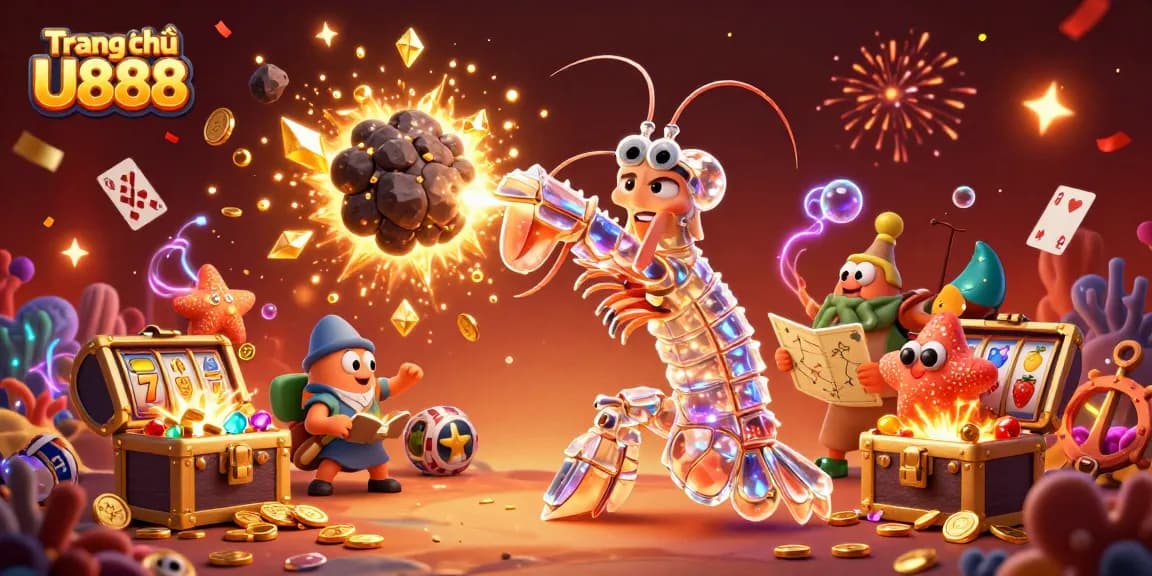 Engage in thrilling casino adventures with Trang chủ U888, showcasing vibrant slot reels and golden treasures.