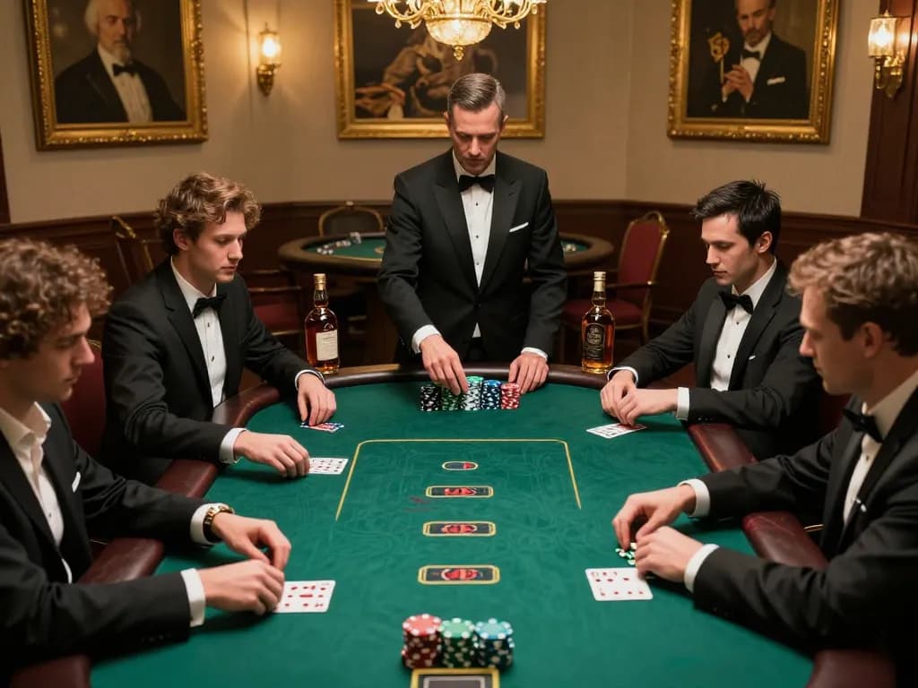 Engaged players strategizing in a high-stakes poker game at keonhacai5's exclusive venue