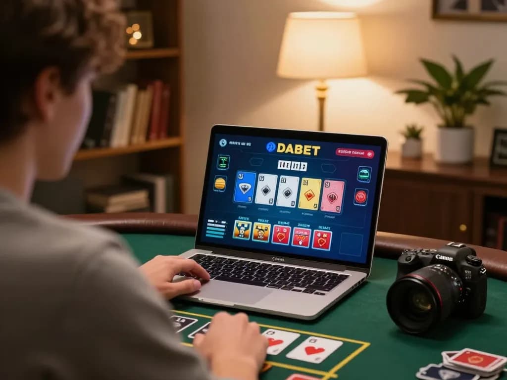 DABET player engaging in live dealer game, showcasing immersive online gaming experience.