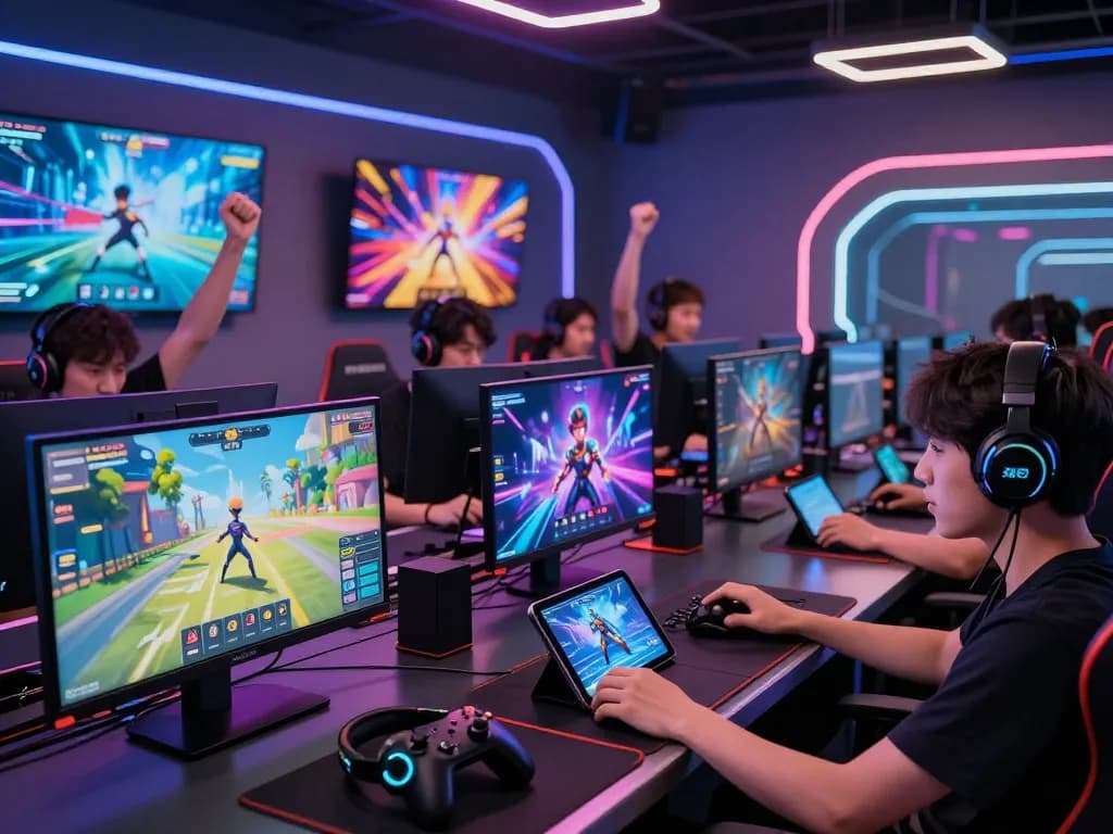Engaged gamers playing vibrant online games, tải sunwin for an immersive experience.