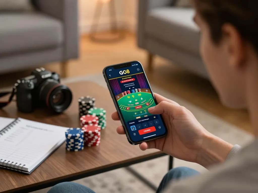 Engaging with the GO8 online casino app for responsible gambling at home.