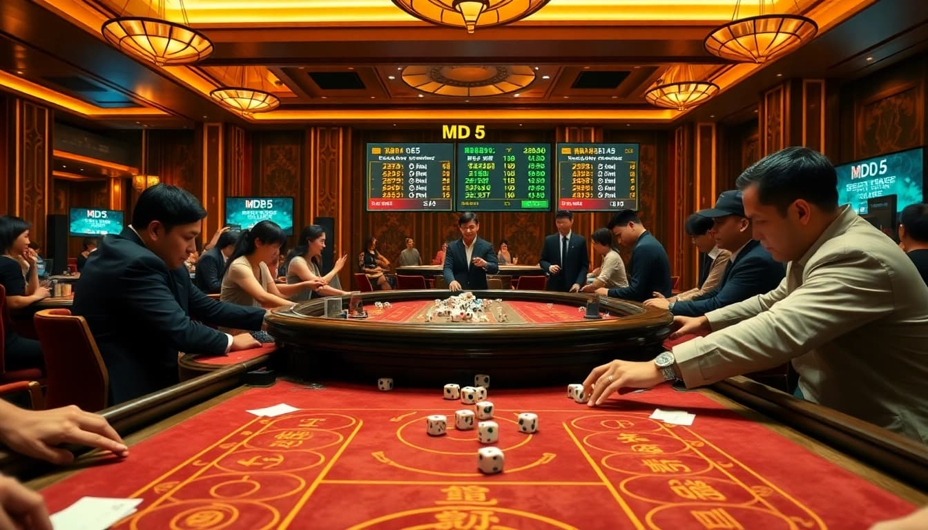 Experience the thrill of Tài xỉu MD5 gameplay in a vibrant casino atmosphere.