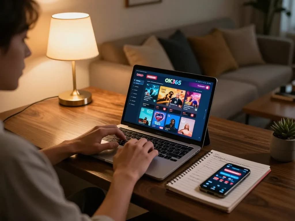 Engaged player using OK365 com on tablet for strategic online gambling session