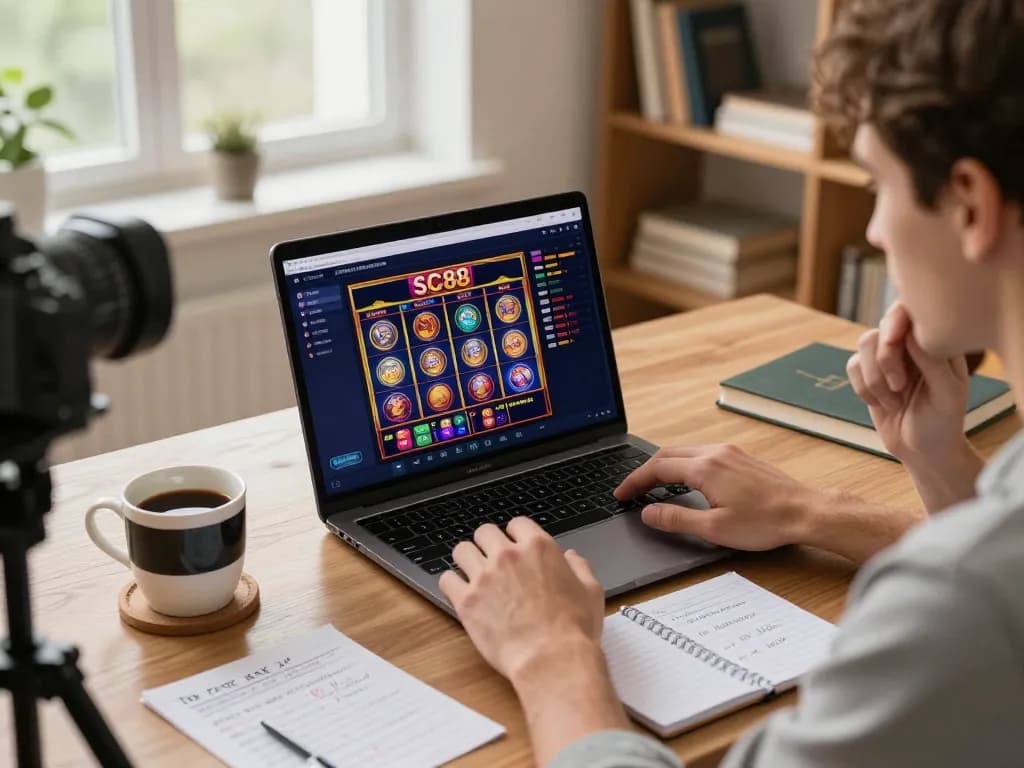 Player engaging with SC88 online casino, placing bets on a sleek gaming setup at home