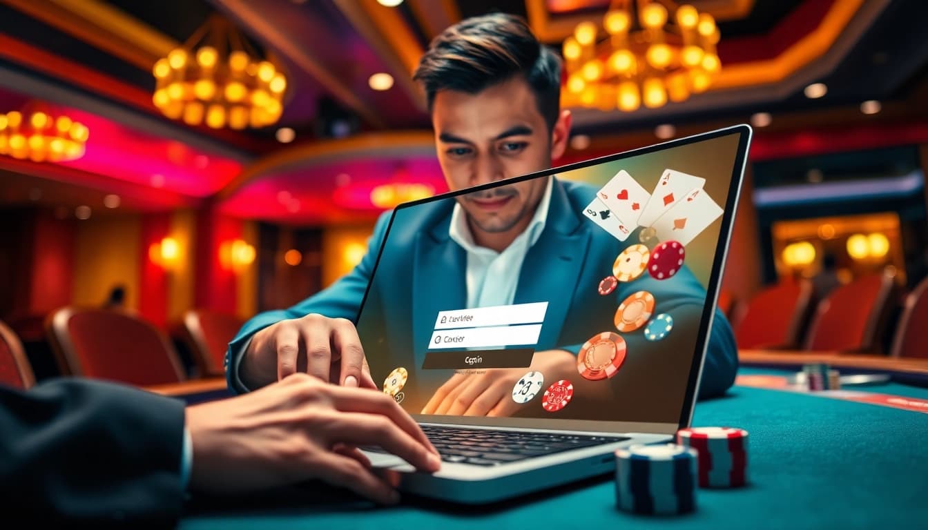 Logging in to an online casino for an exciting gambling experience amidst colorful visualizations.