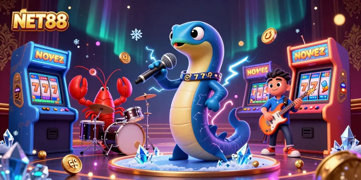 Spin the reels with NET88 in a vibrant underwater casino featuring electric eel DJs.