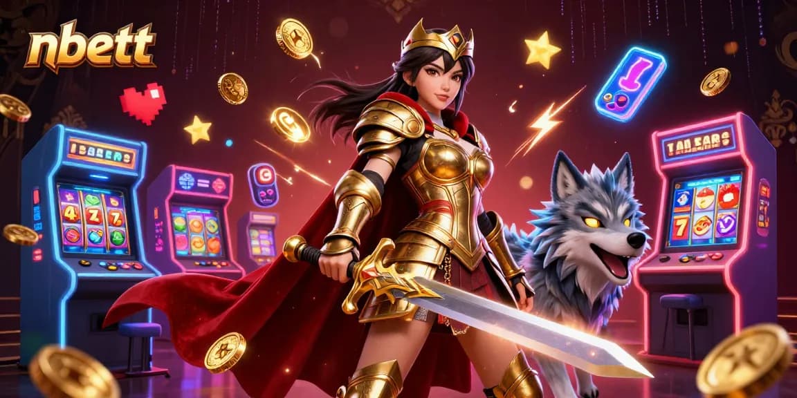 Spin to win at nbett with a warrior queen in a vibrant casino scene filled with dynamic gaming elements.