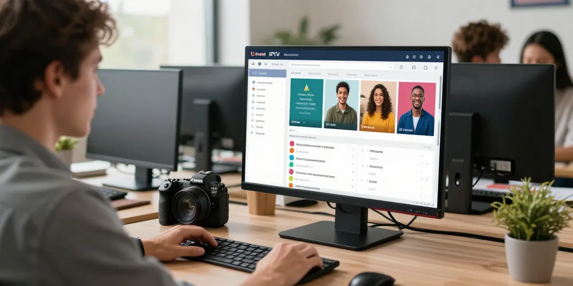 British IPTV Reseller managing user lines in a professional setting, showcasing trusted services and local business efficiency.