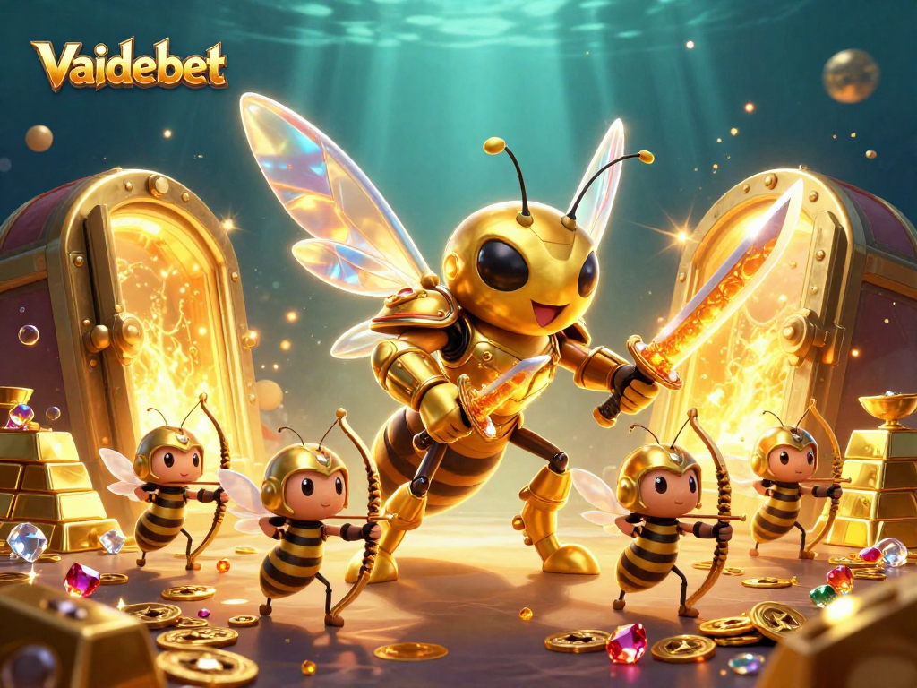 Experience the thrill of gaming with Vaidebet, featuring exciting characters and gold treasure in an immersive setting.