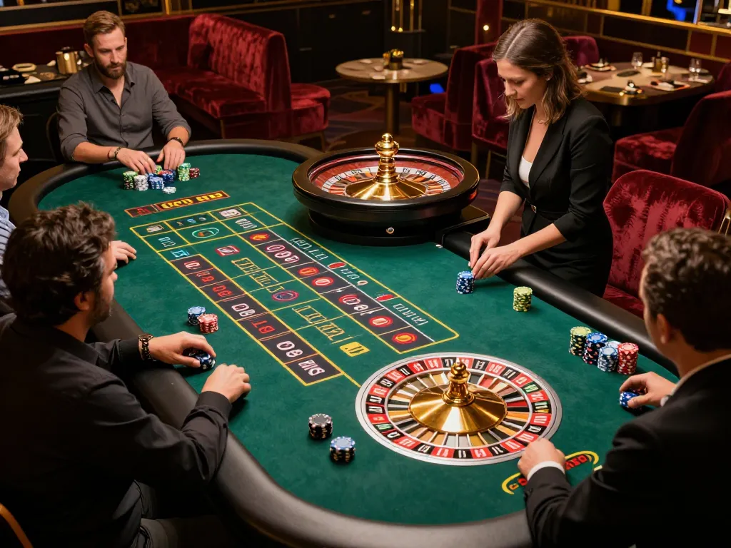 Players placing bets at a roulette table with Go 88 opportunities in an upscale casino setting.