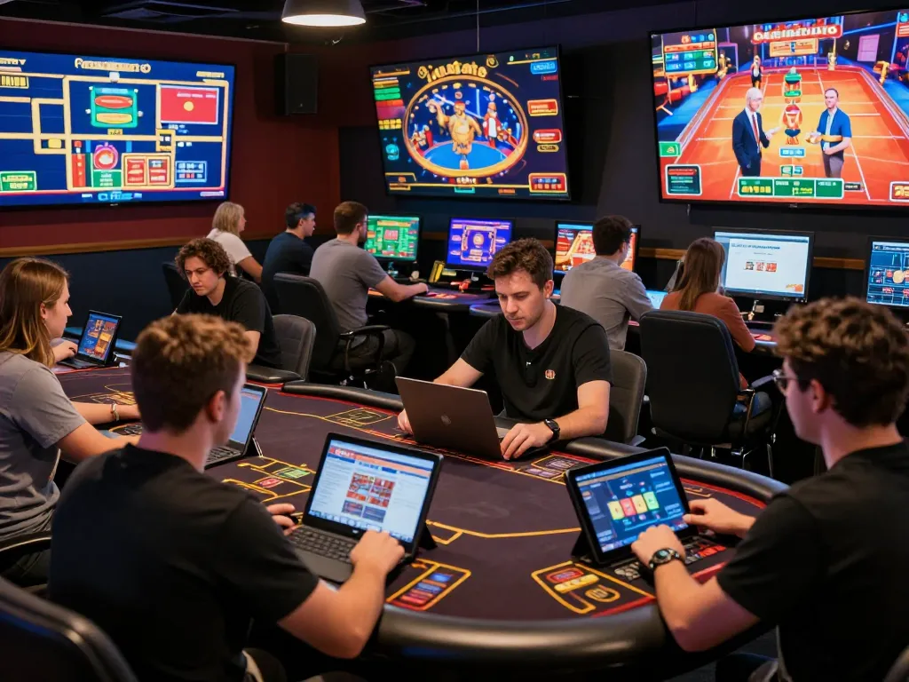 Engaged players at CO88’s online casino using tablets to strategize for winning bets