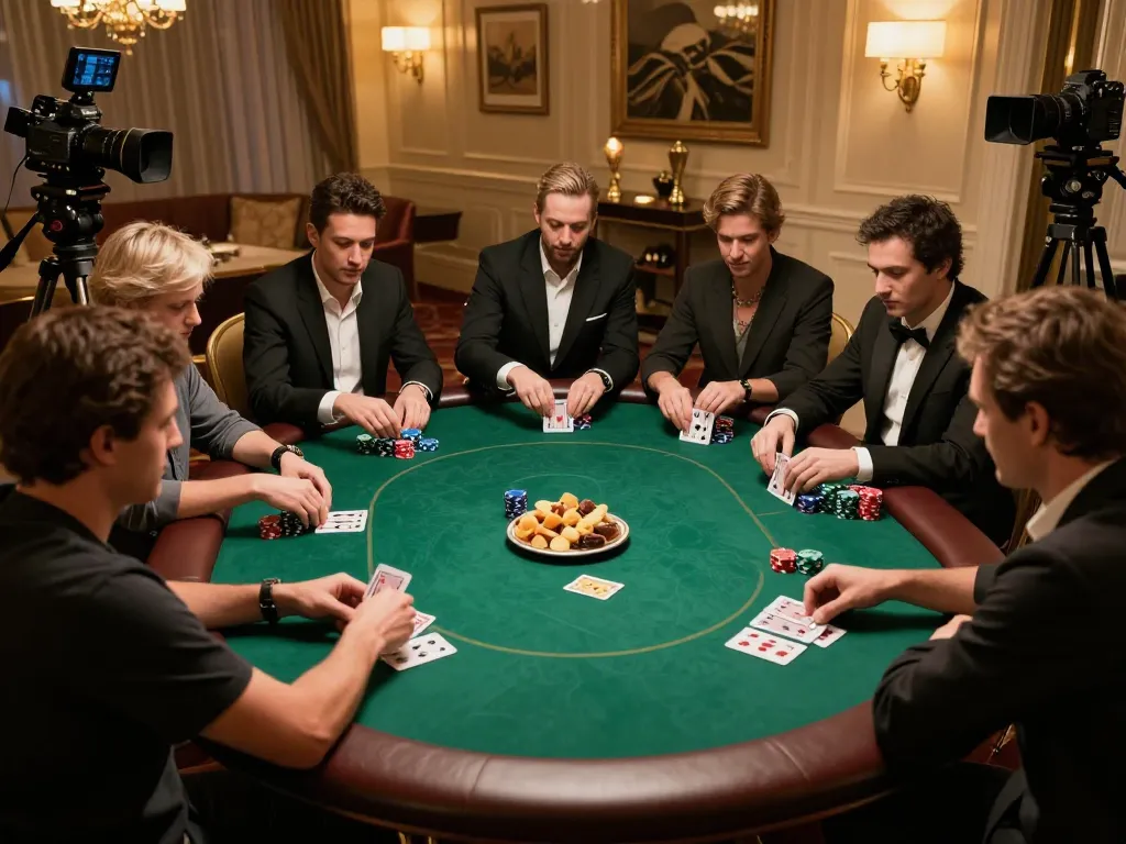 river4 players strategizing during an upscale poker game in an exclusive setting