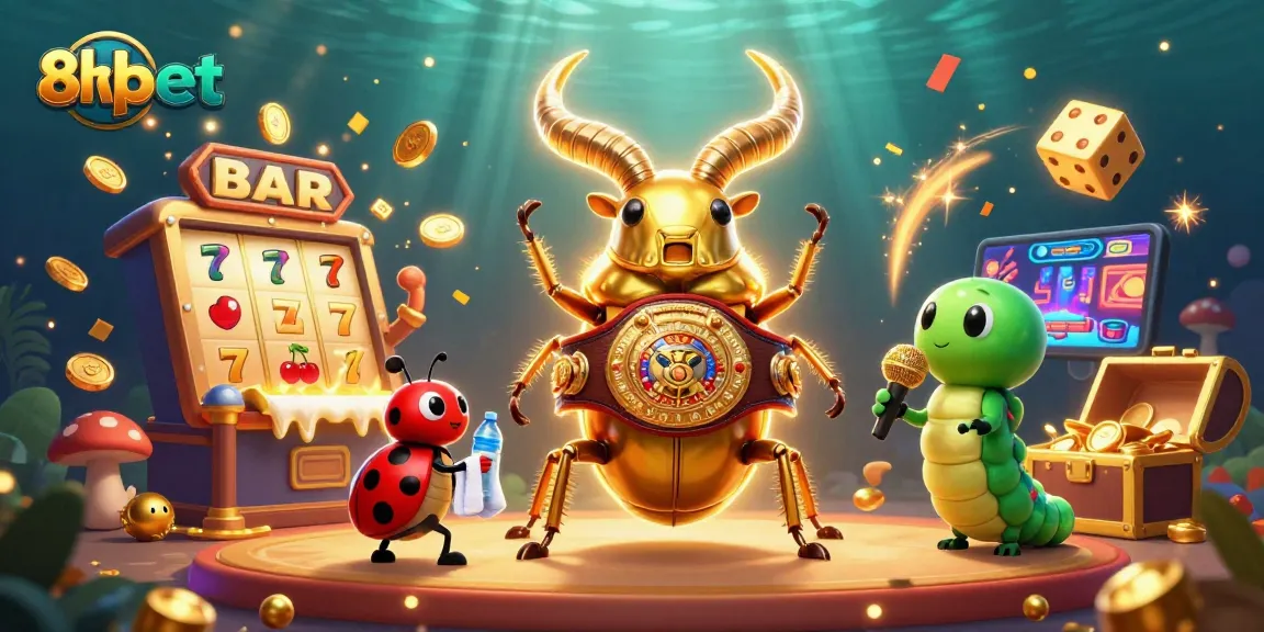 Spin to win with 8xbet in this vibrant casino scene featuring 3D characters and slot game action.