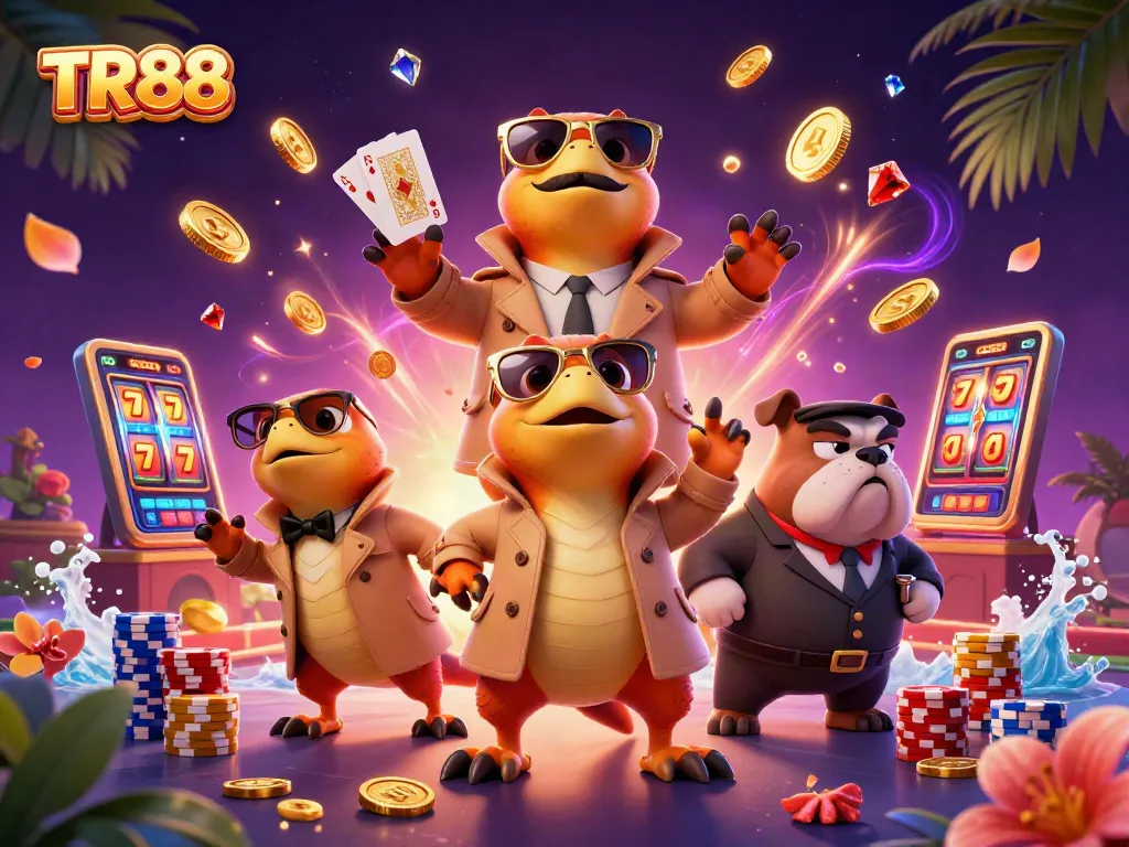 TR88 raptors disguised as a tall person attempting to enter a VIP casino, with dynamic gaming elements.