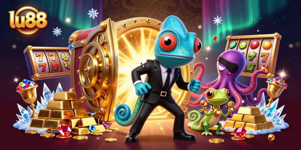 Experience thrilling slot action at lu88 with vibrant treasures and colorful characters in an engaging casino scene.