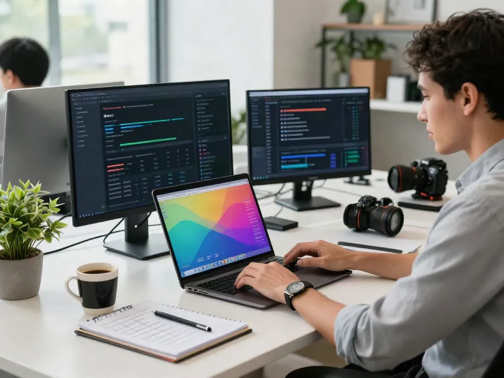 Marketer engaging in instant indexing strategies at a modern workspace.