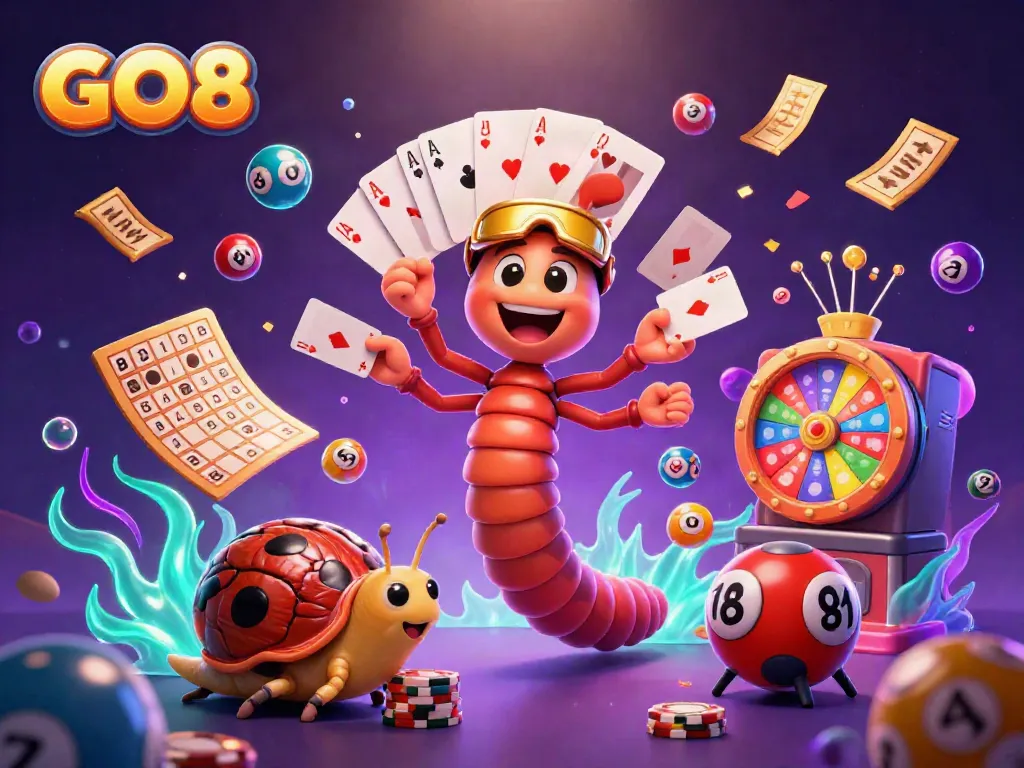 Experience vibrant excitement at GO8 with colorful characters and dynamic game elements.