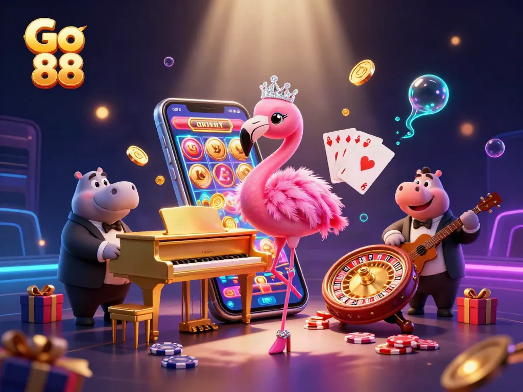 Spin the reels and experience vibrant thrills with Go 88 in this lively casino scene.