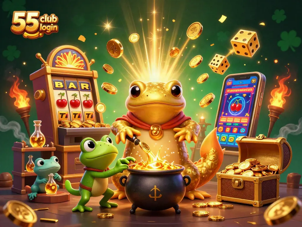 Engage in thrilling 55 club login experiences with a magical scene filled with dynamic casino elements