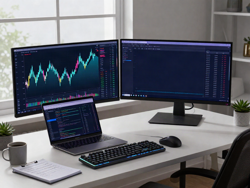 Official website interface showcasing cryptocurrency trading in a professional home office.