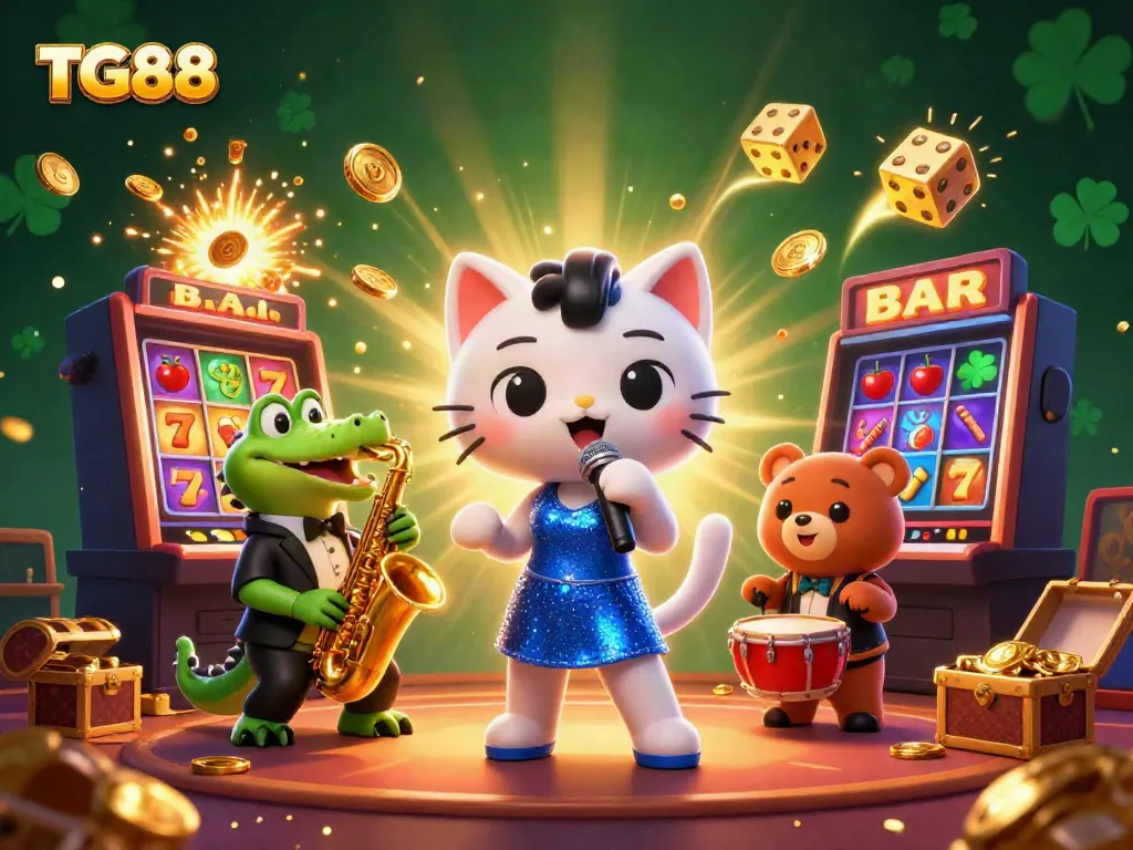 Engaging TG88 casino scene with vibrant characters and exciting game elements for ultimate entertainment.