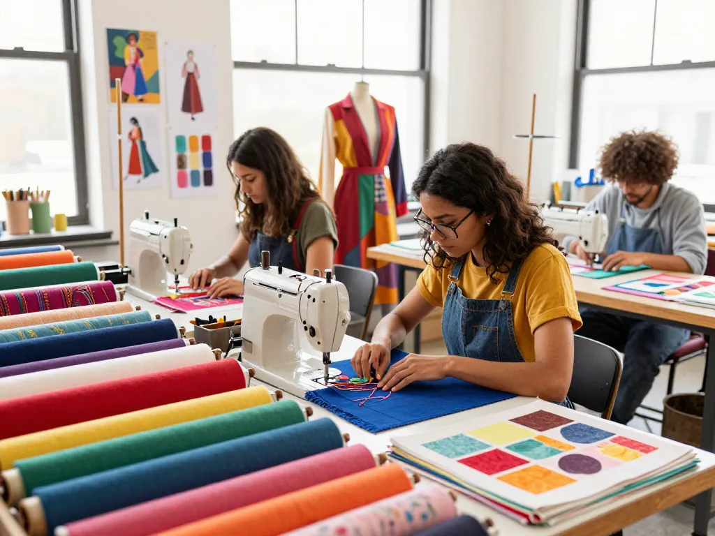 Crafting innovative textiles at Sunwin's vibrant workshop, showcasing design creativity and dedication.