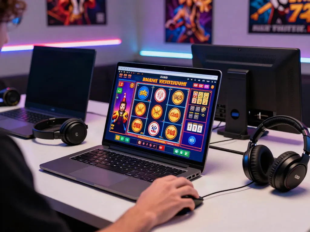 Player enjoying the house edge at nhà cái da88 with vibrant online casino games displayed on a laptop.