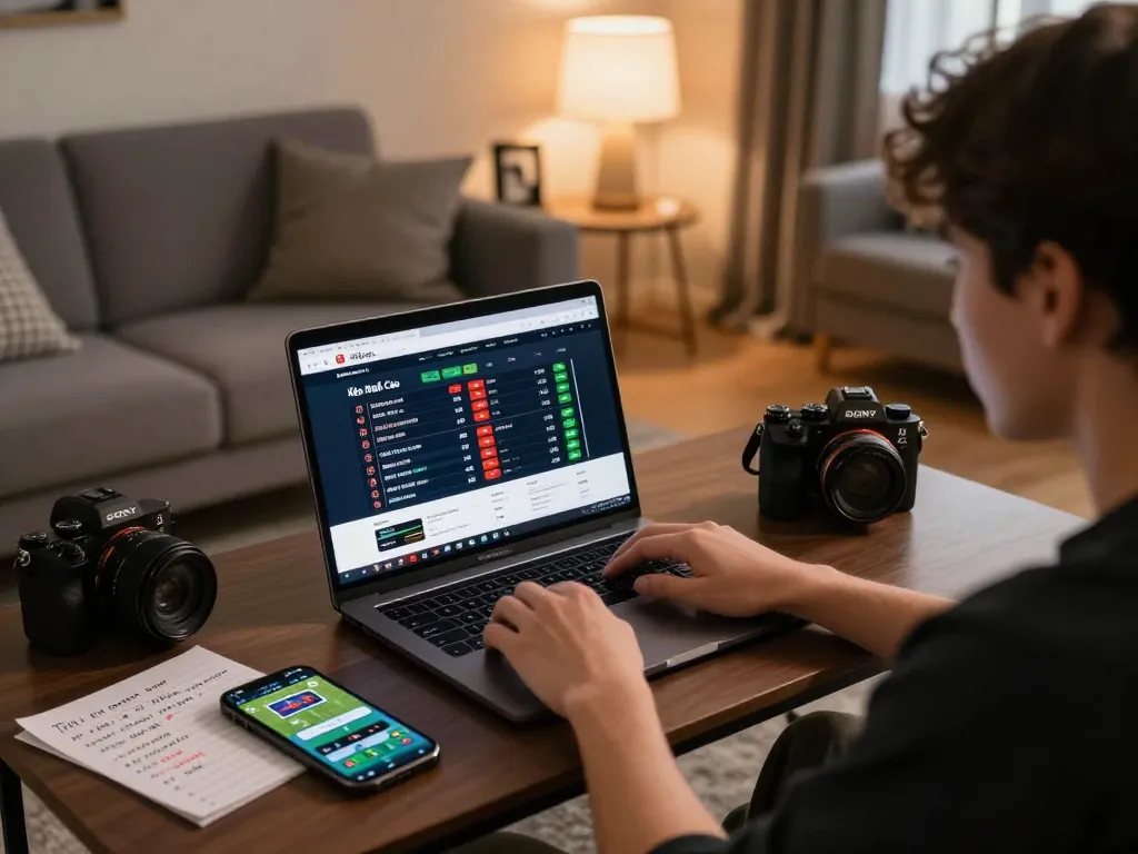 Kèo Nhà Cái betting environment with a person engaged in online sports betting on a laptop, showcasing sports odds and strategies.