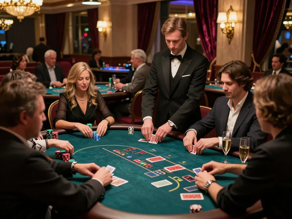 Experience the lively atmosphere of okfun at a high-stakes poker game in a luxurious casino