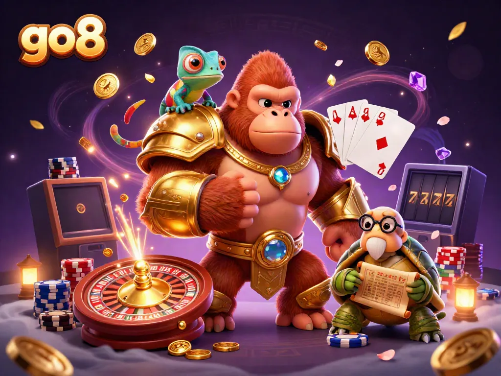 Experience the excitement of go8 as a powerful gorilla king leads a vibrant casino adventure.