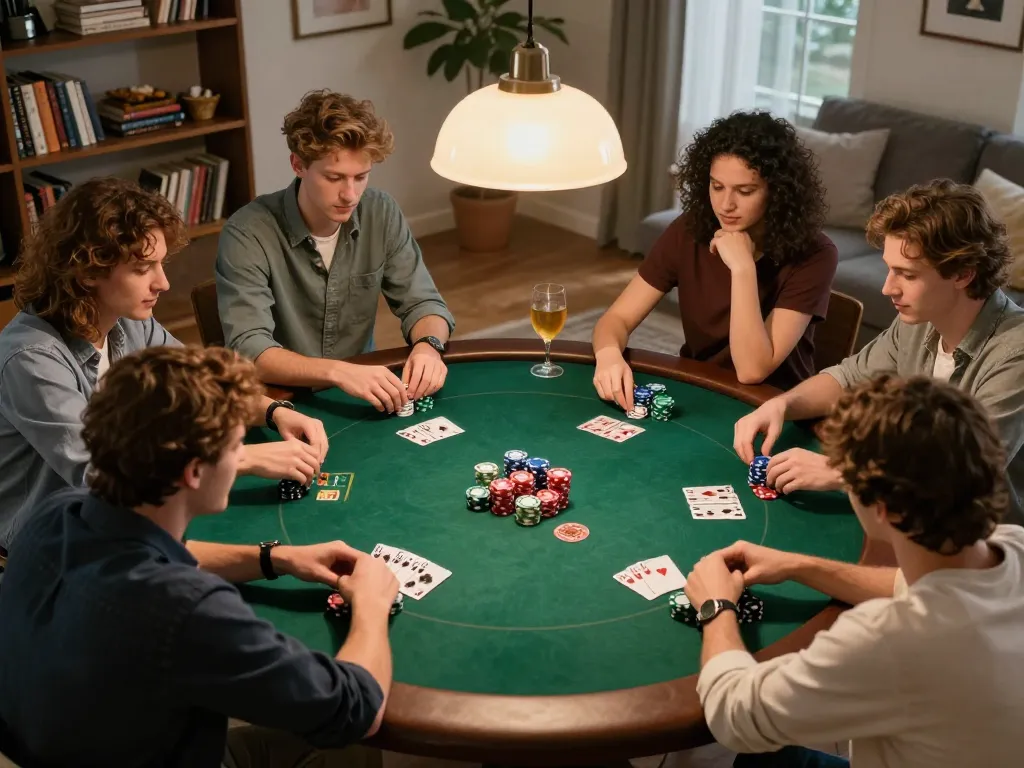 Friends enjoying a lively poker game night while playing LV88 together.