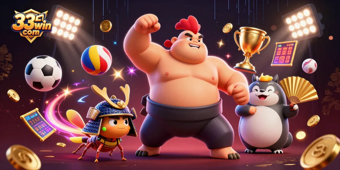 Engage with exciting sports betting actions at 33win com featuring dynamic cartoon characters and elements.