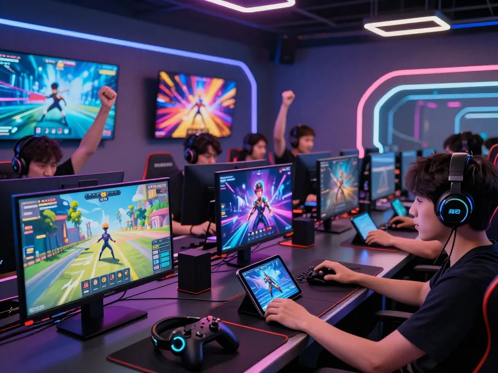 Engaged gamers playing vibrant online games, tải sunwin for an immersive experience.