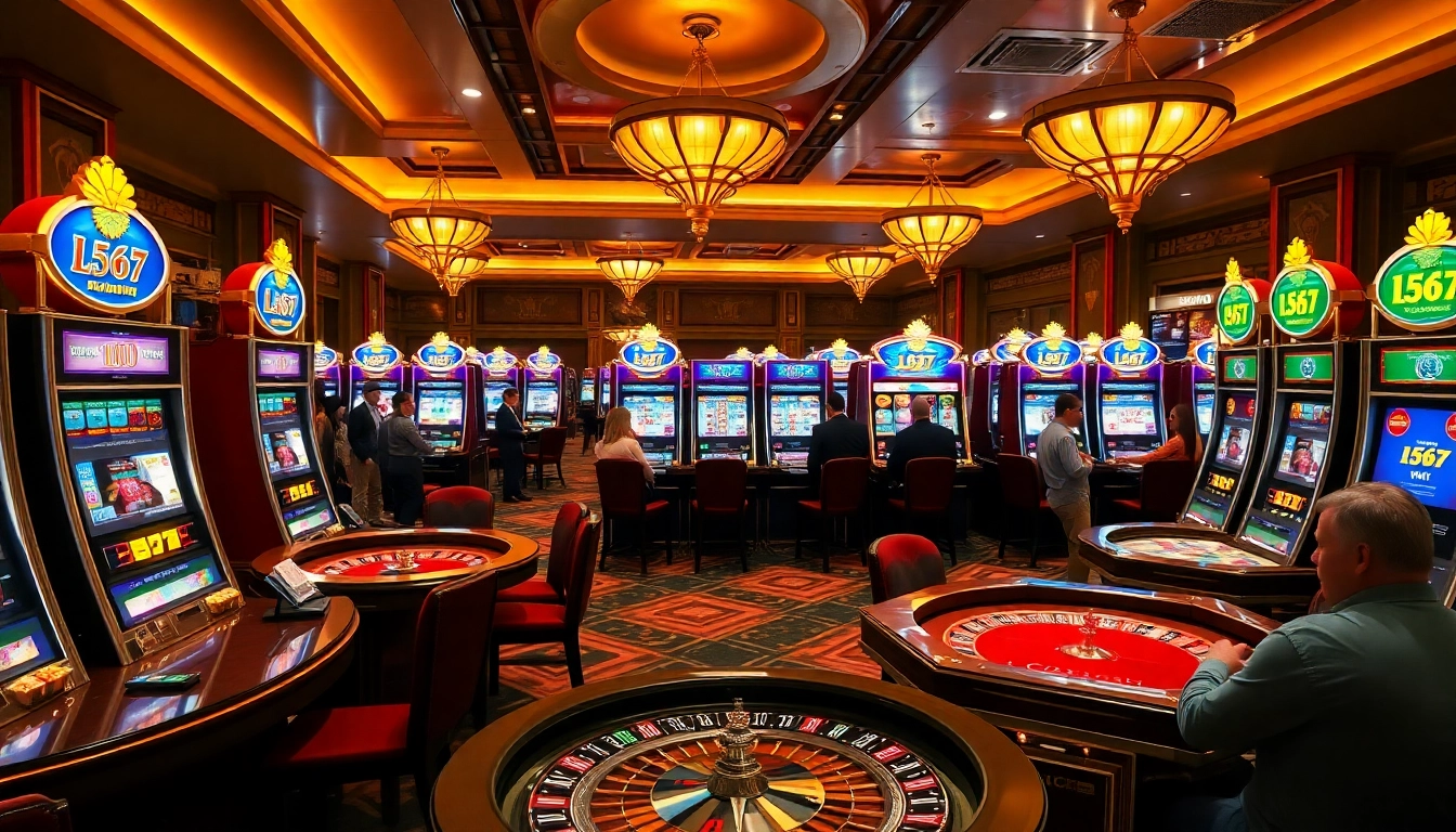 Experience thrilling gameplay at L567's captivating casino, showcasing vibrant slot machines and elegant tables.