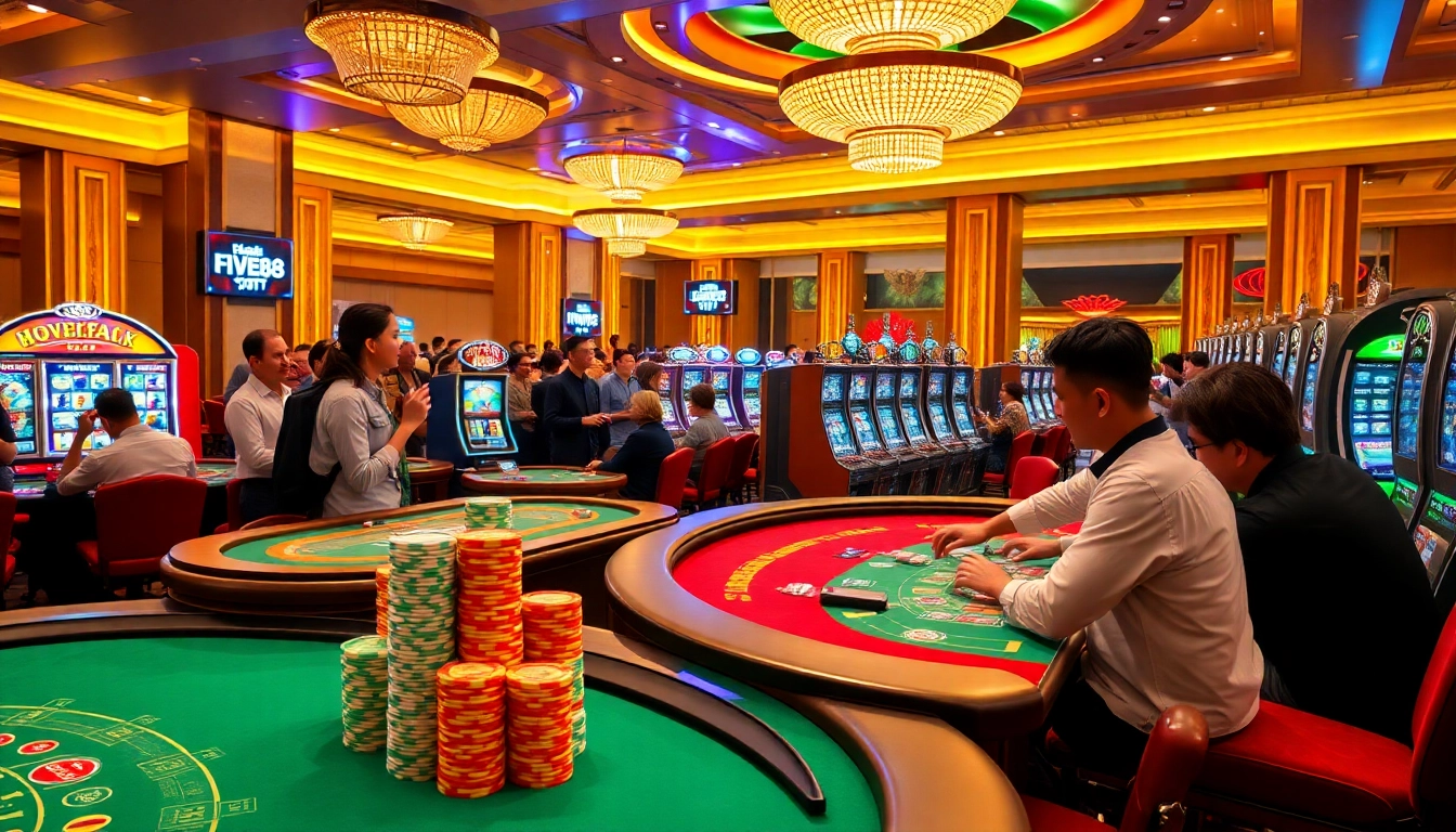 Experience the excitement of FIVE88 Casino with vibrant gaming tables and thrilling action.