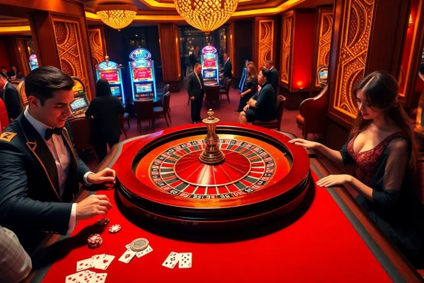 Engaged gamblers playing vibrant casino games at https://rr88a.us.com/, showcasing excitement and luxury.