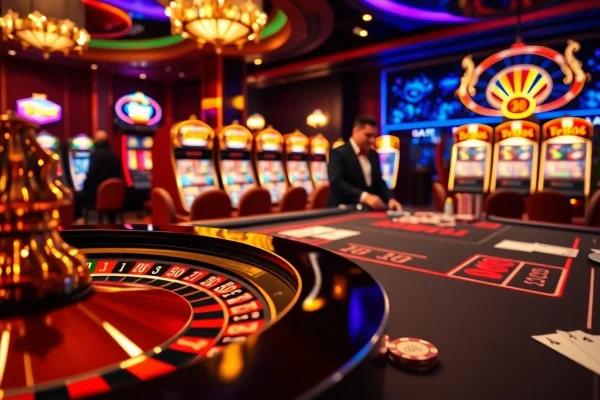 Players engaging in a thrilling game at the casino, showcasing tr88 chips and vibrant roulette wheels.