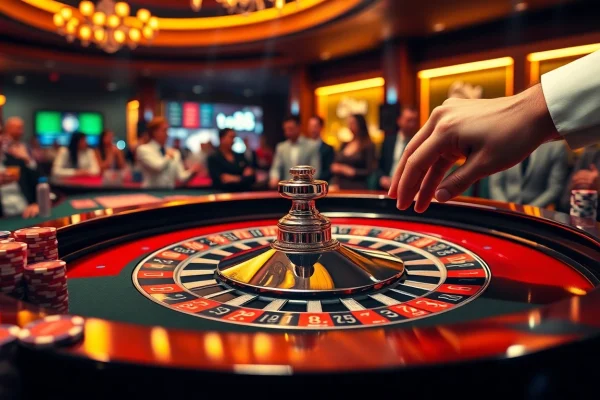 Experience the thrill of gambling at tg88 with a vibrant roulette table and excited players.