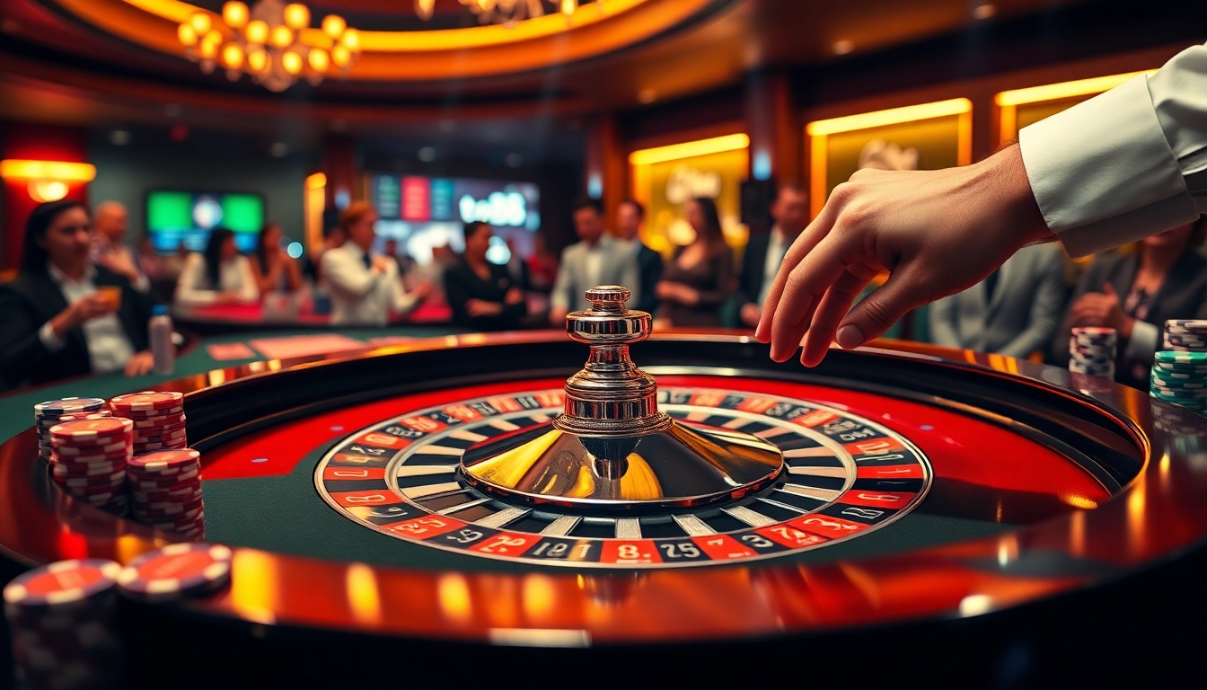 Experience the thrill of gambling at tg88 with a vibrant roulette table and excited players.