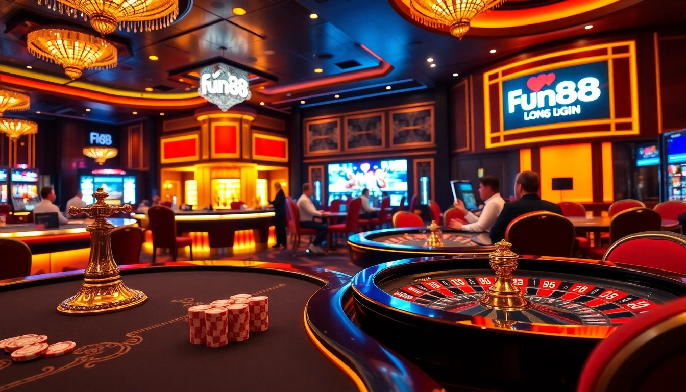 Players enjoying games while accessing Fun88 login features in a luxurious casino setting